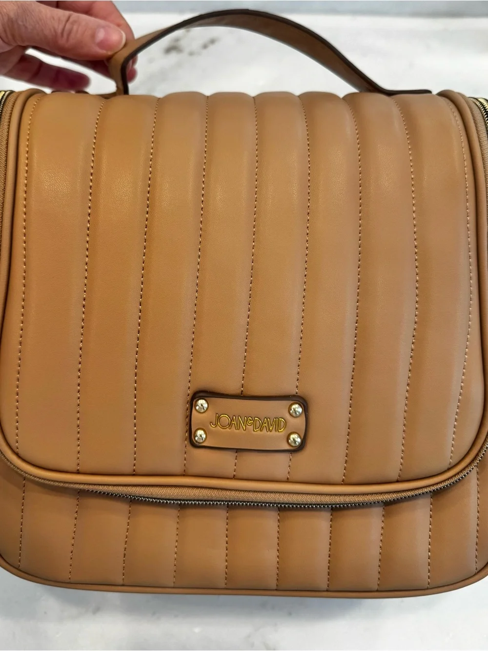 Joan & David Camel Quilted Top-Handle Satchel